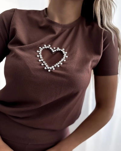 Royalfashion Dark brown women's sports set with hearts