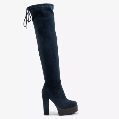 OUTLET Women's navy blue over-the-knee boots with high heels Numi - Footwear
