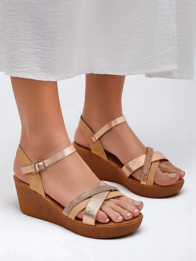 Royalfashion Sieviešu platformas sandales ar pērļiem un spīdumu Glittera