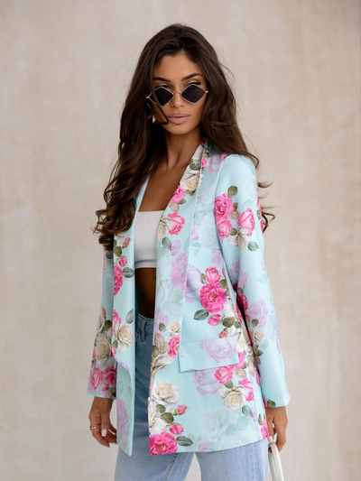 Royalfashion Women's blazer without fastening with rose flowers