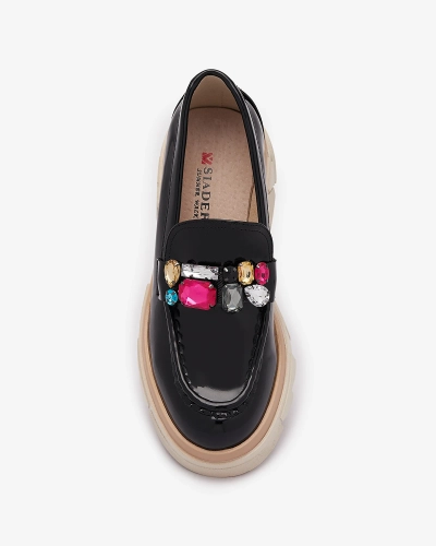 Lacquered black moccasins with colored stones Sarix - Footwear