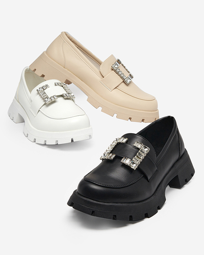White matt women's shoes with a silver Vusito buckle - Footwear