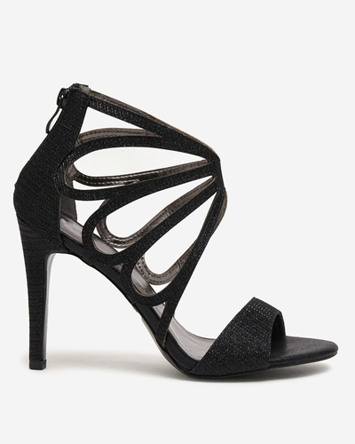 OUTLET Women's black brocade sandals on a high heel Ricata - Footwear