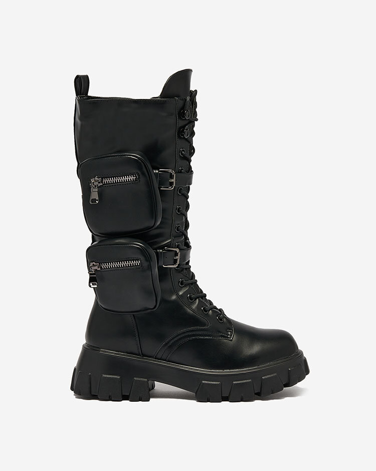 Royalfashion Black women's bagger boots with Atiuha pouch