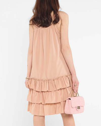 Women's camel strappy dress with frills - Clothing