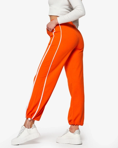 Women's orange wide sweatpants with stripes- Clothing