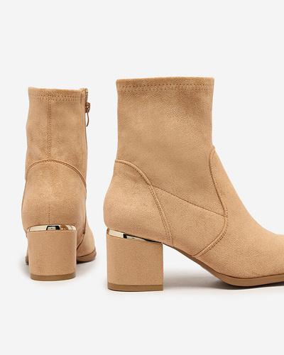 Royalfashion Light brown women's low stiletto boots Rejerra