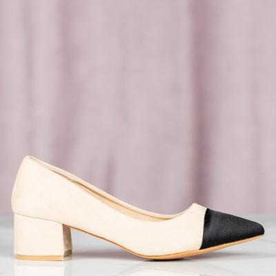 Beige pumps on a low post Massikina - Footwear