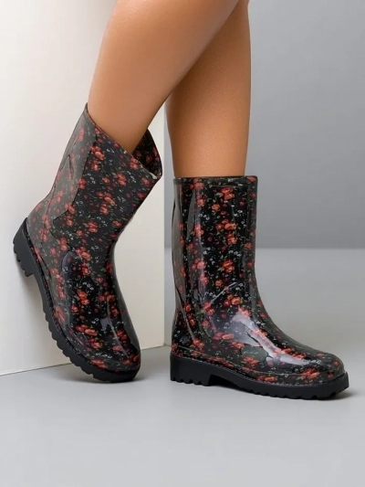 Black women's high wellingtons with buckle Alecto- Footwear