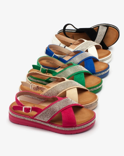 Royalfashion White women's eco-leather sandals with zircons Trikys