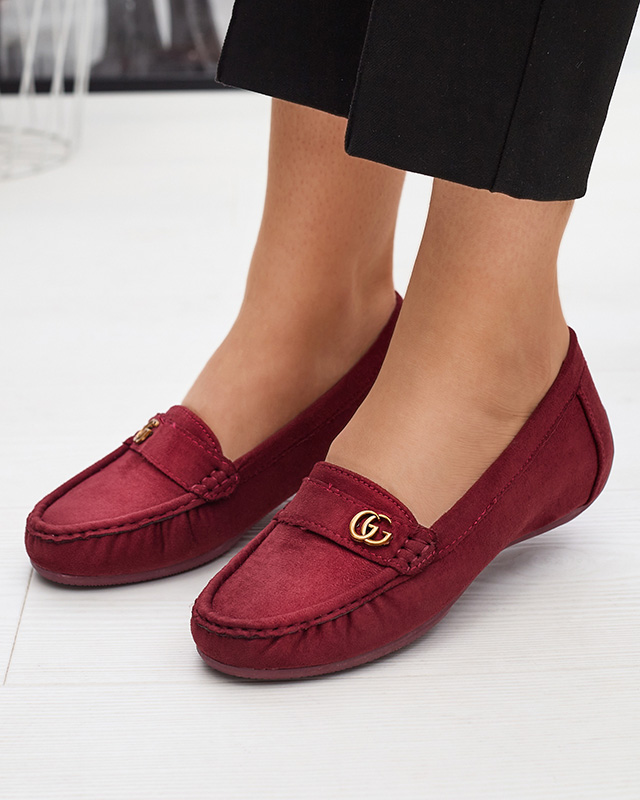 Maroon women's moccasins on low covered heel Lemira - Footwear