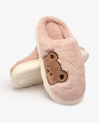 Royalfashion Женские меховые тапочки с мишкой розового цвета Fetemes