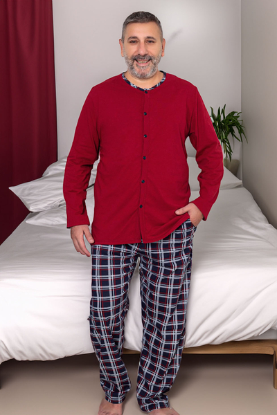 Royalfashion vīriešu kokvilnas pārbaudītas pidžamas PLUS SIZE