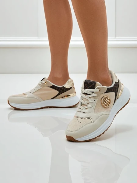 Women's beige Calista Verona sneakers on a flat heel - eco leather 4 cm