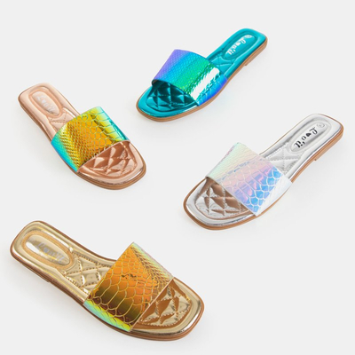 Yellow and green holographic women's sandals Serenis - Footwear