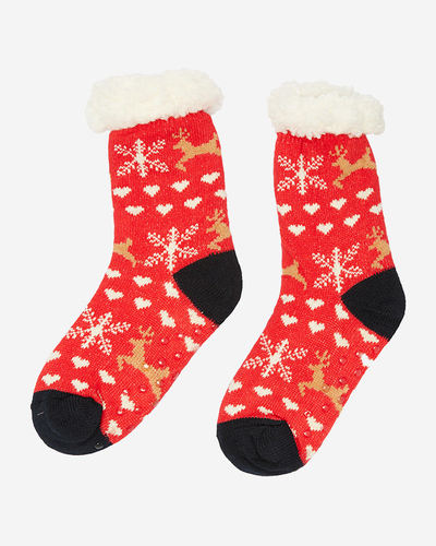 Red women's socks with Christmas pattern - Underwear