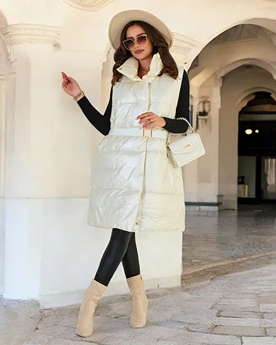 Royalfashion Длинный женский жилет а'ля кожа