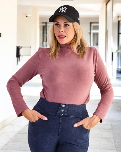 Sieviešu džemperis ar apkakli tumši rozā krāsā - Apģērbs