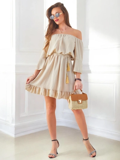 Royalfashion Sieviešu mini kleita bez plecu siksnām ar garām piedurknēm un Swarovski akmeņiem