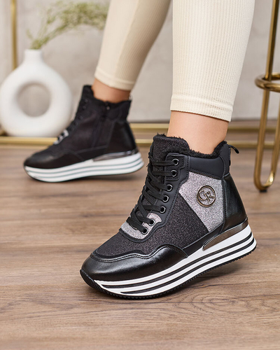 Royalfashion Sieviešu sportiskas melnas kedas ar spīdumiem Kawellas