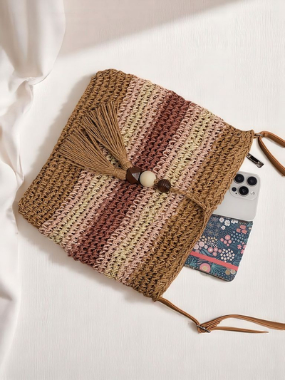 Royal Fashion Small Striped Straw Charm Mini Handbag for Women