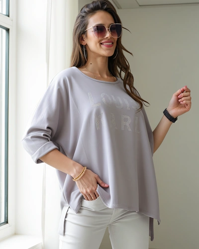 Royalfashion Women's viscose blouse with rhinestone inscriptions