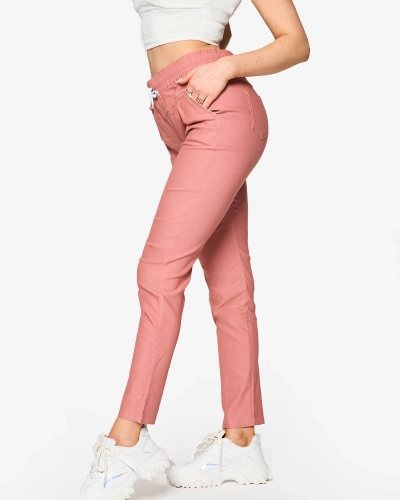 Sieviešu taisnas auduma bikses rozā krāsā PLUS SIZE- Apģērbi