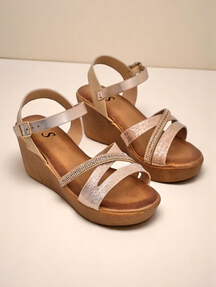 Royalfashion Women's wedge sandals with rhinestones and glitter Eclat