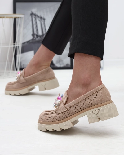 Women's light brown openwork moccasins Peloga- Footwear
