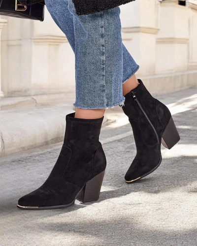 Женские ботильоны Royalfashion из эко-замши на каблуке-шпильке Gris