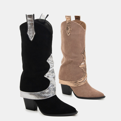 Black ankle boots with a decorative turn-up Acilip- Footwear