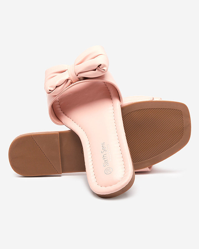 OUTLET Pink women's slippers with a Macline bow - Shoes