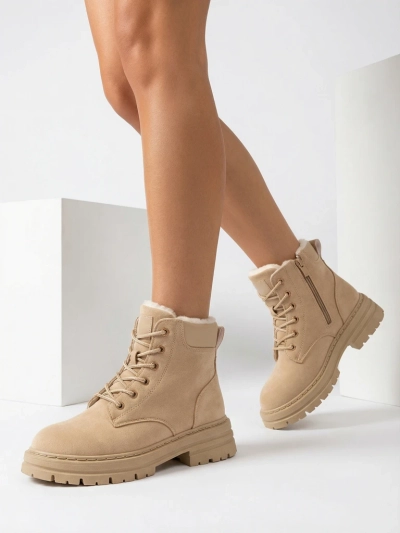 Royalfashion Gaiši brūni sieviešu siltinātie trapper zābaki Radoras