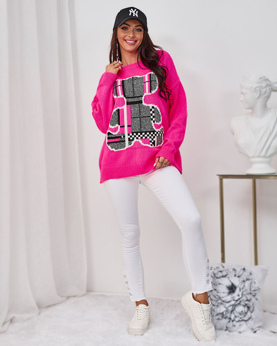 Royalfashion Neon pink women's teddy bear sweater