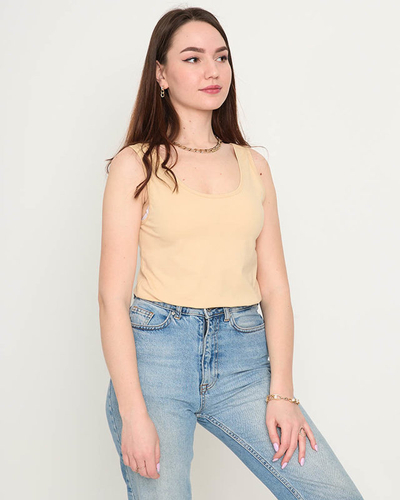 Beige women's T-shirt with shoulder straps PLUS SIZE - Clothing
