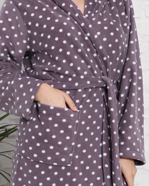Soft purple women's bathrobe with polka dots - Clothing