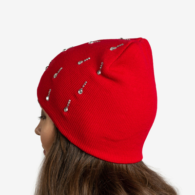 Ladies' red hat with cubic zirconia - Accessories