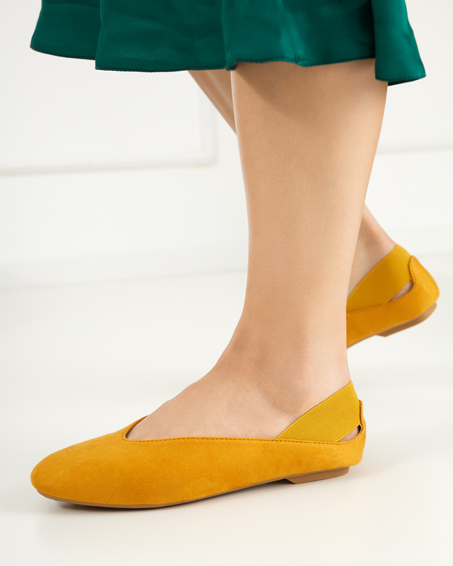 Yellow women's ballerinas with a square toe Lojara - Footwear