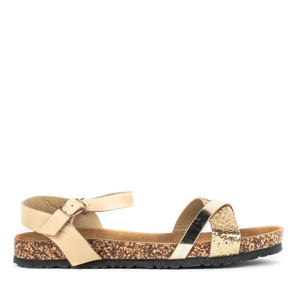 Beige and gold sandals with a glitter strap Nincoa - Footwear