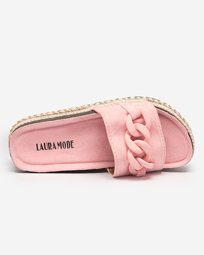 OUTLET Pink women's slippers with a decorated sole Hillam - Footwear