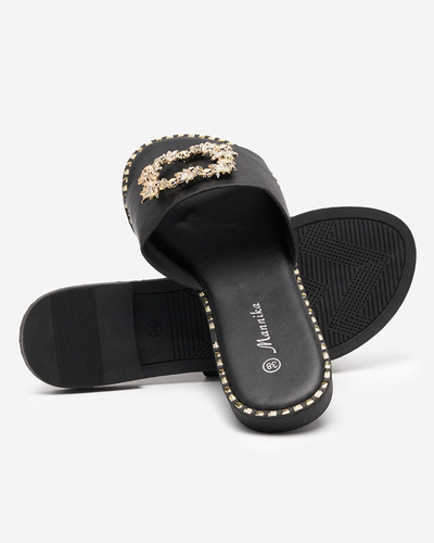 OUTLET Black elegant women's slippers with golden decoration Meriso - Footwear