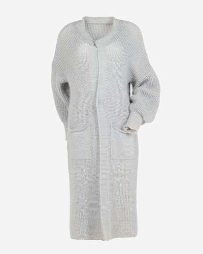 Women's Light Gray Soft Long Cardigan Sweater- Clothing
