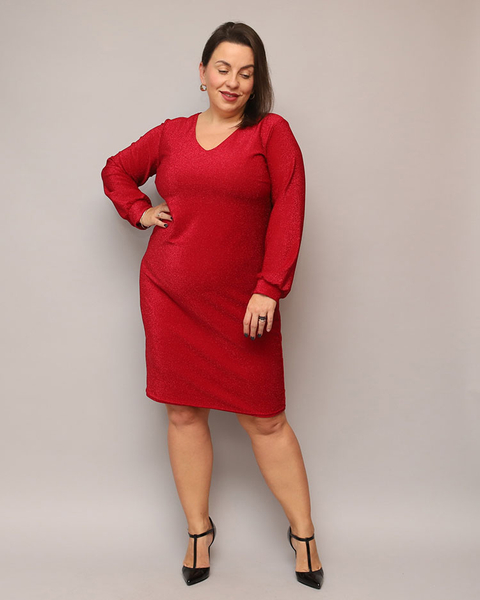 Royalfashion Блестящее женское платье до колена красного цвета PLUS SIZE