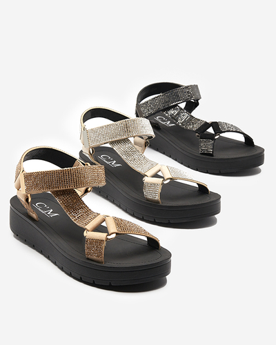 Women's sandals with zircons in black Qroc- Footwear