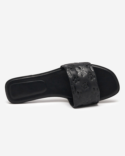 Black women's slippers with Mersyli- embossing. Footwear