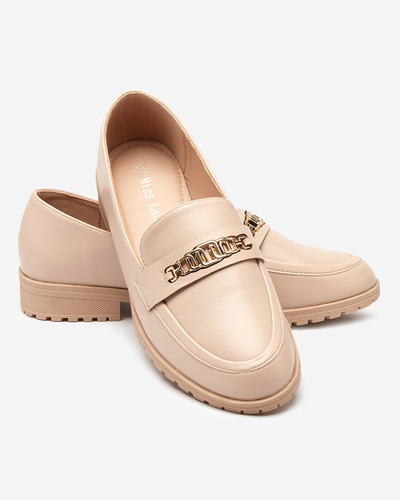 Women's beige eco-leather loafers with Griss decoration - Shoes