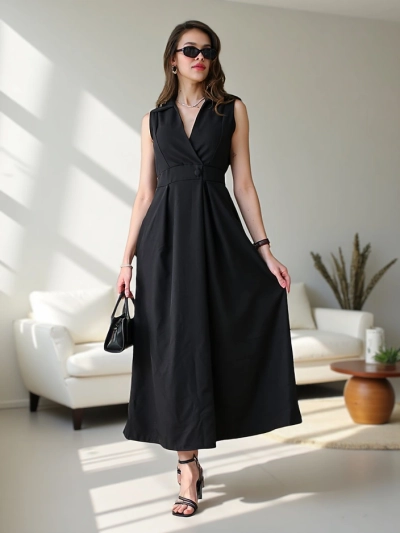 Royalfashion Women's sleeveless dress with a wrap neckline Bizness