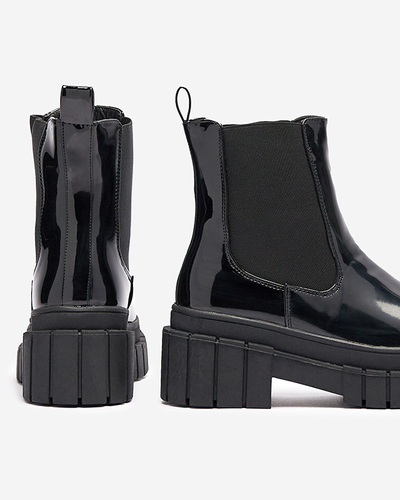 Черные женские сапоги из лакированной кожи на толстой подошве Fazzati- Footwear