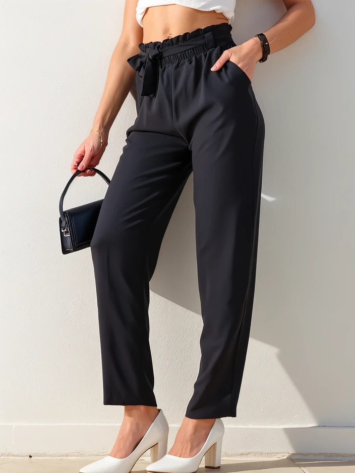 Royalfashion Vienkārši sieviešu auduma bikses ar jostu