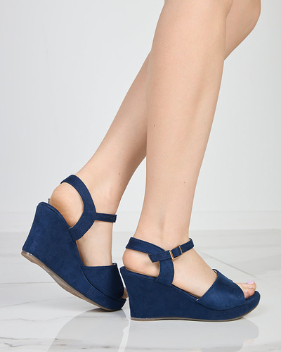Navy blue women's wedge sandals Nalem - Footwear